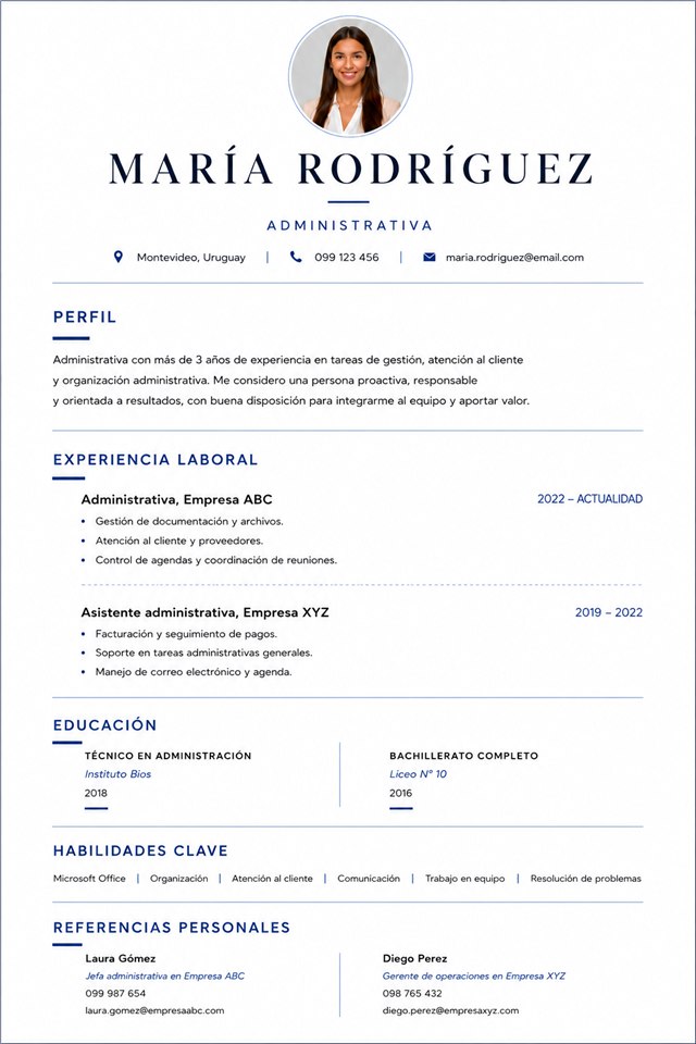 Ejemplo de CV profesional creado en EmpleaUY